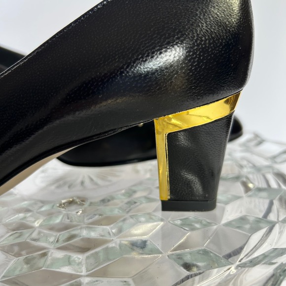 Mocassini Gold Detail Leather Pointed Toe Pumps Heels‎ Black Size 9.5M - Picture 4 of 6